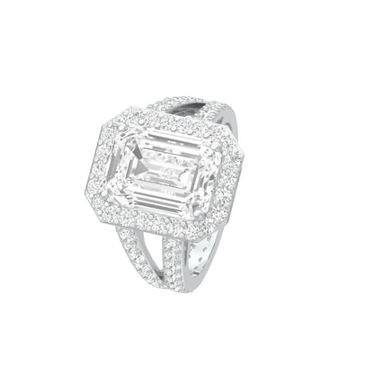 Mega Sparkle Emerald Diamond Cocktail Ring 18 KT / White Gold / 13