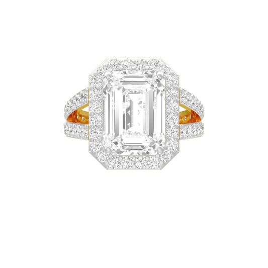 Mega Sparkle Emerald Diamond Cocktail Ring 18 KT / Yellow Gold / 13