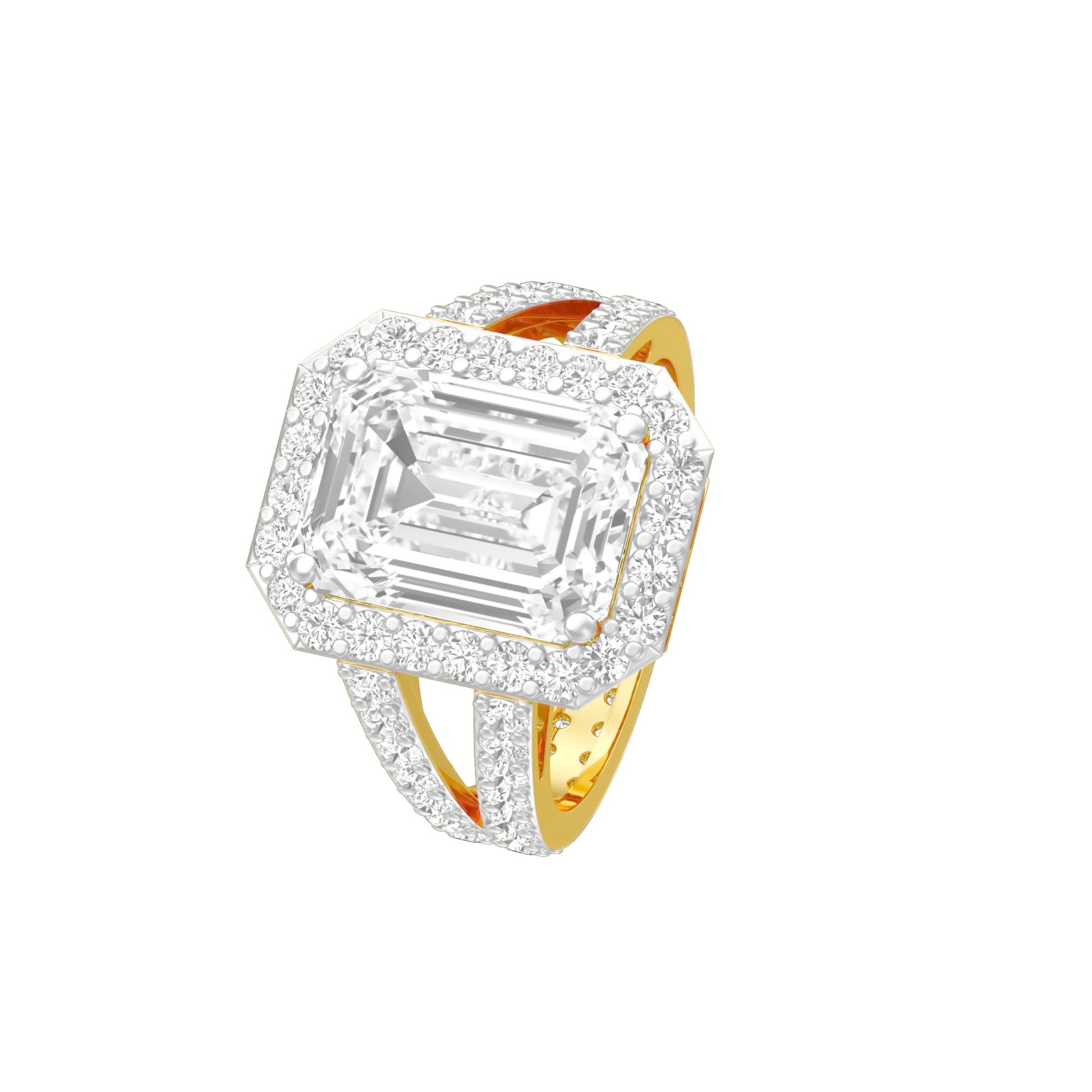 Mega Sparkle Emerald Diamond Cocktail Ring 18 KT / Yellow Gold / 13