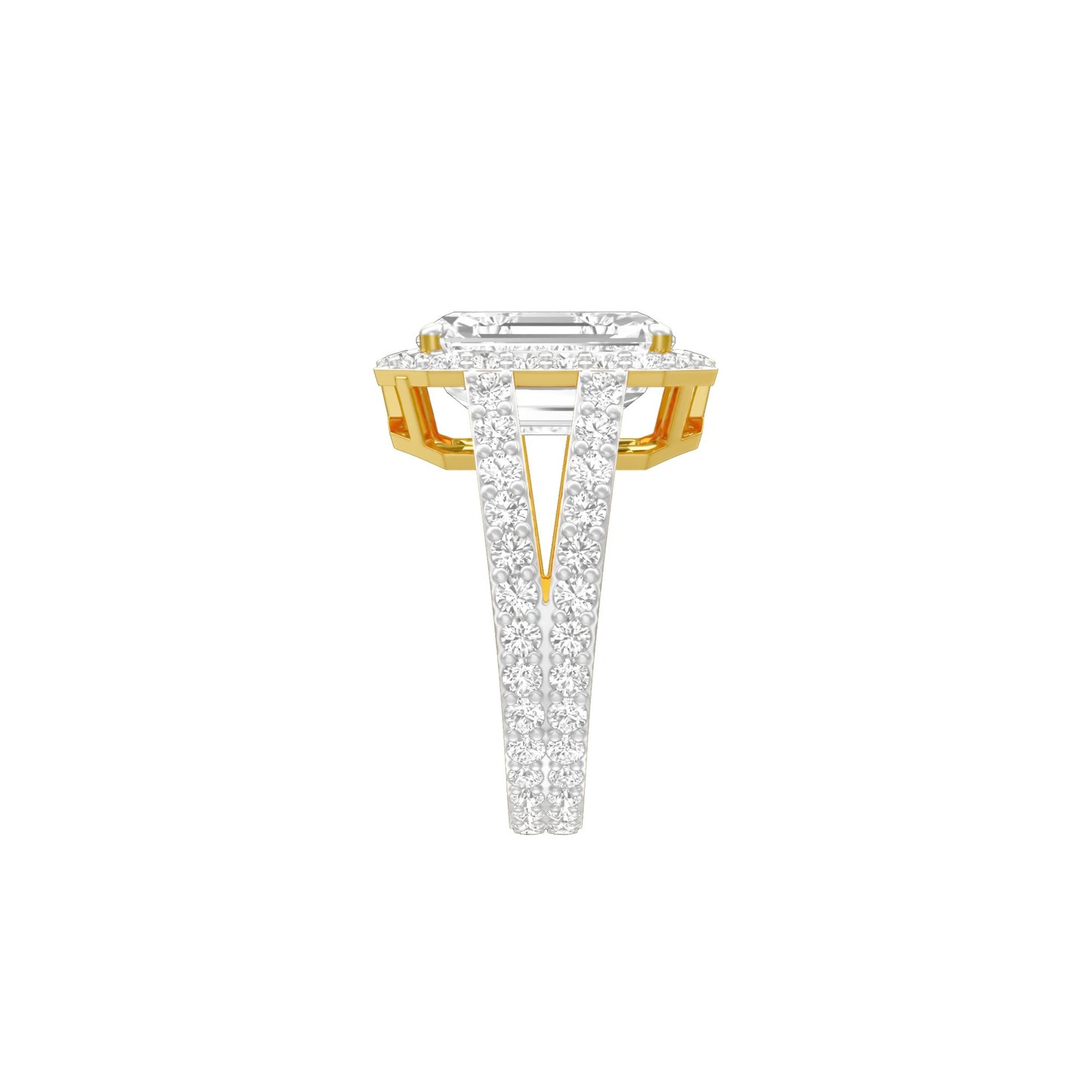 Mega Sparkle Emerald Diamond Cocktail Ring 18 KT / Yellow Gold / 13