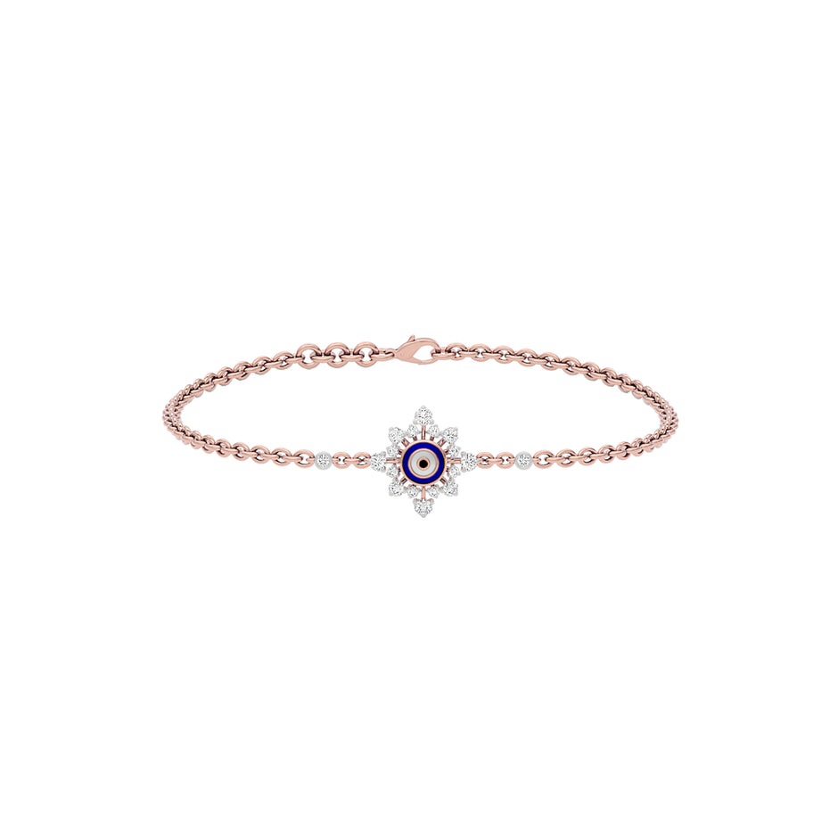 Floral Knit Evil Eye Diamond Bracelet 9 KT / Rose Gold