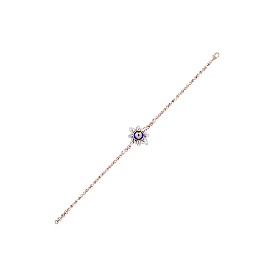 Floral Knit Evil Eye Diamond Bracelet 9 KT / Rose Gold