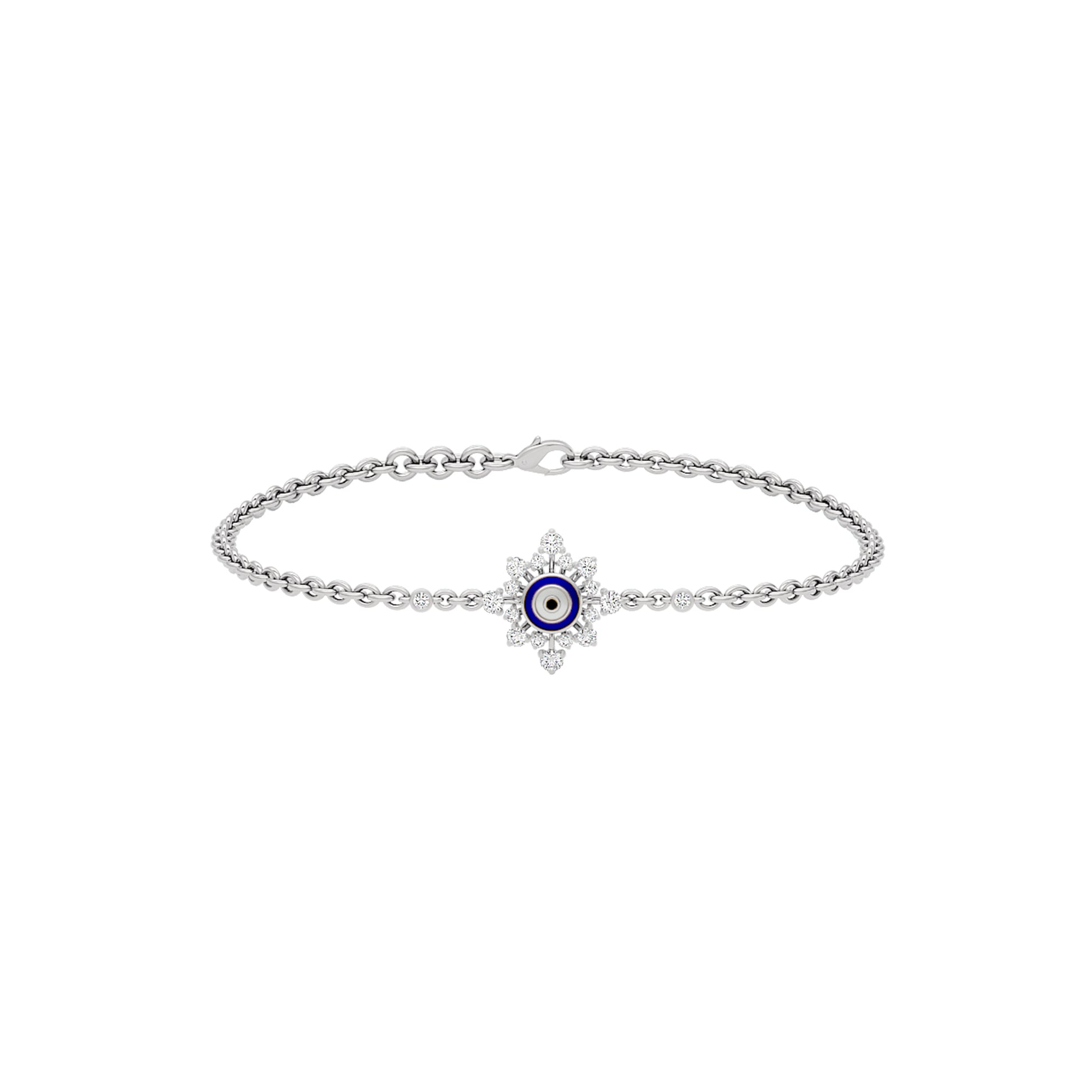 Floral Knit Evil Eye Diamond Bracelet 9 KT / White Gold