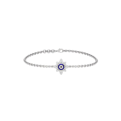 Floral Knit Evil Eye Diamond Bracelet 9 KT / White Gold