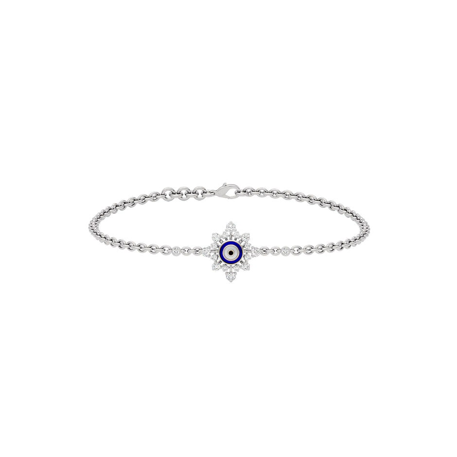 Floral Knit Evil Eye Diamond Bracelet 9 KT / White Gold