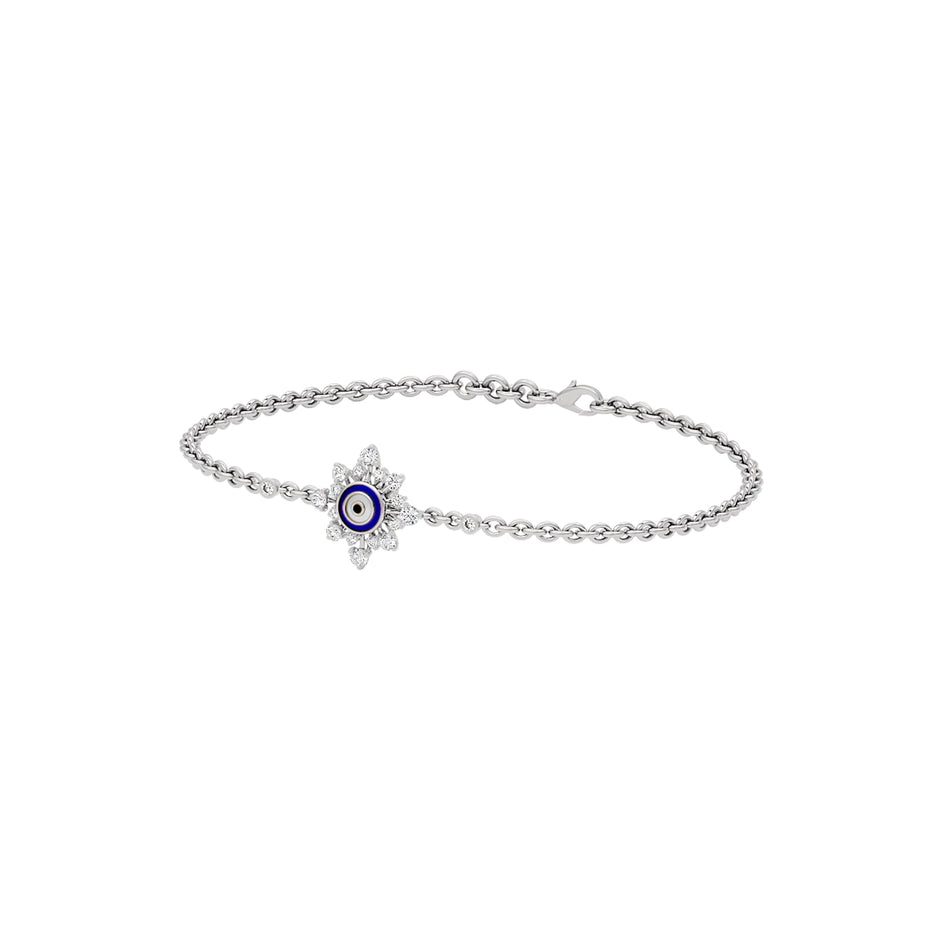 Floral Knit Evil Eye Diamond Bracelet 9 KT / White Gold