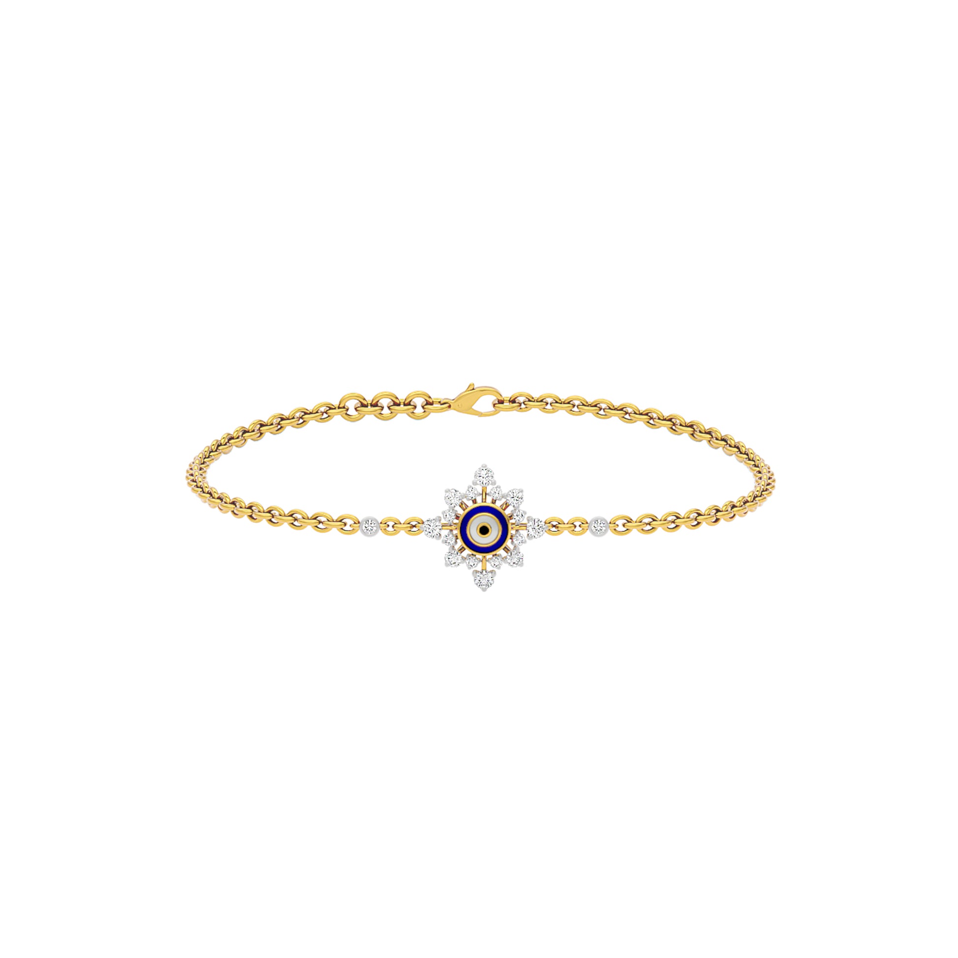 Floral Knit Evil Eye Diamond Bracelet 9 KT / Yellow Gold