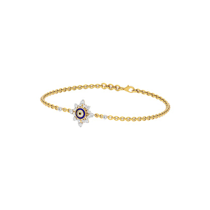 Floral Knit Evil Eye Diamond Bracelet 9 KT / Yellow Gold