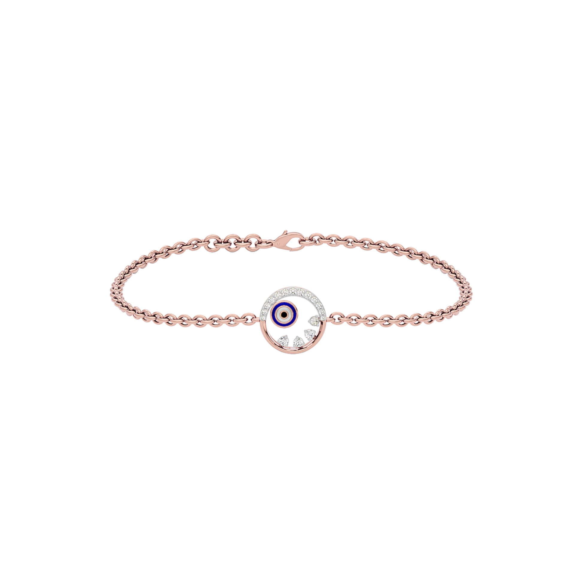Crescent Shine Evil Eye Diamond Bracelet 9 KT / Rose Gold