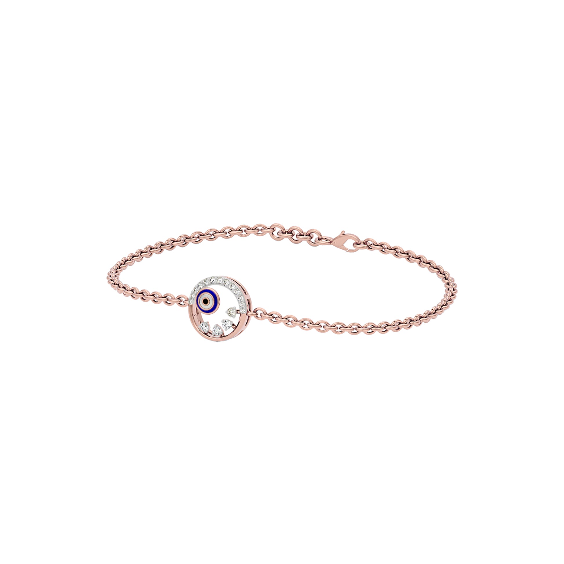 Crescent Shine Evil Eye Diamond Bracelet 9 KT / Rose Gold