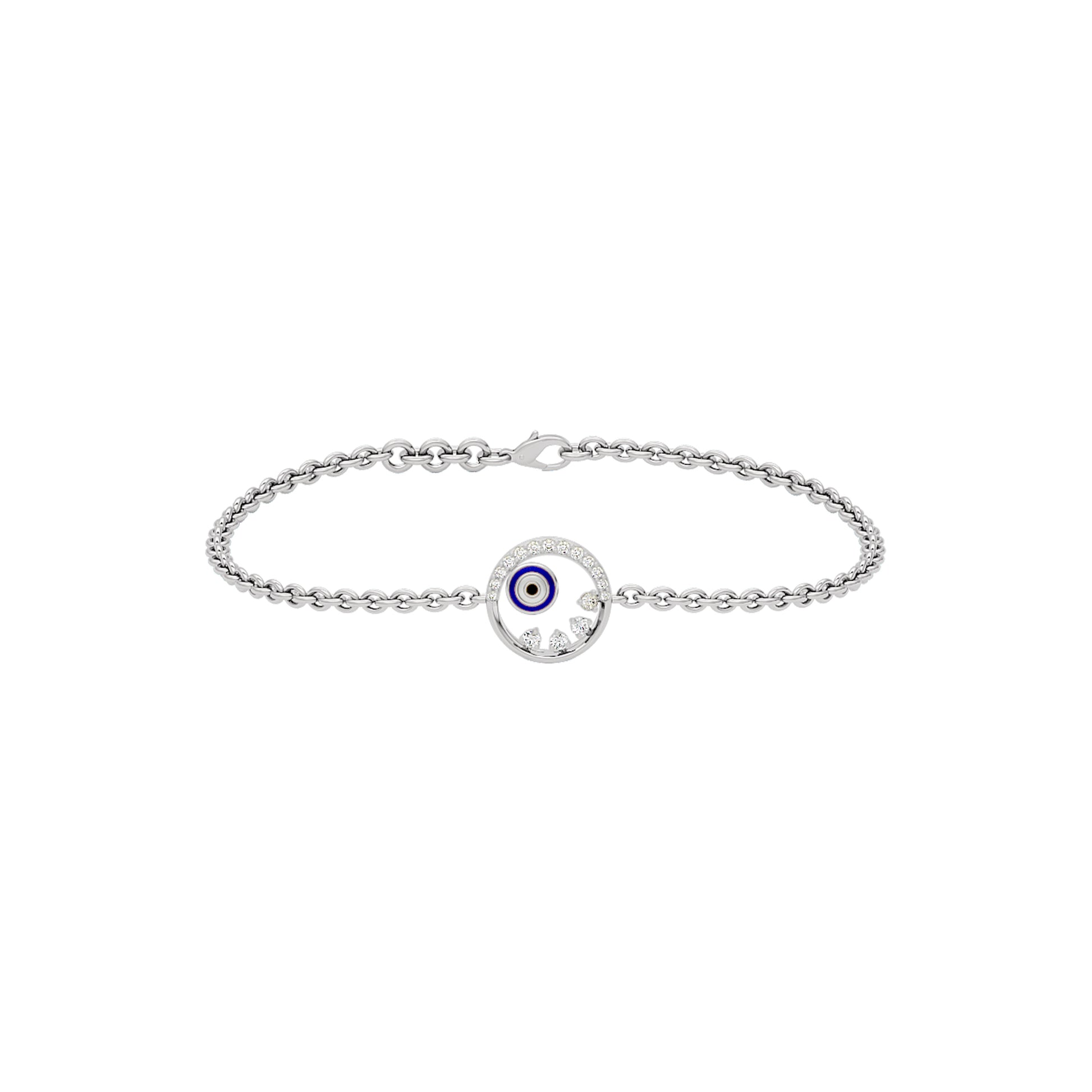 Crescent Shine Evil Eye Diamond Bracelet 9 KT / White Gold