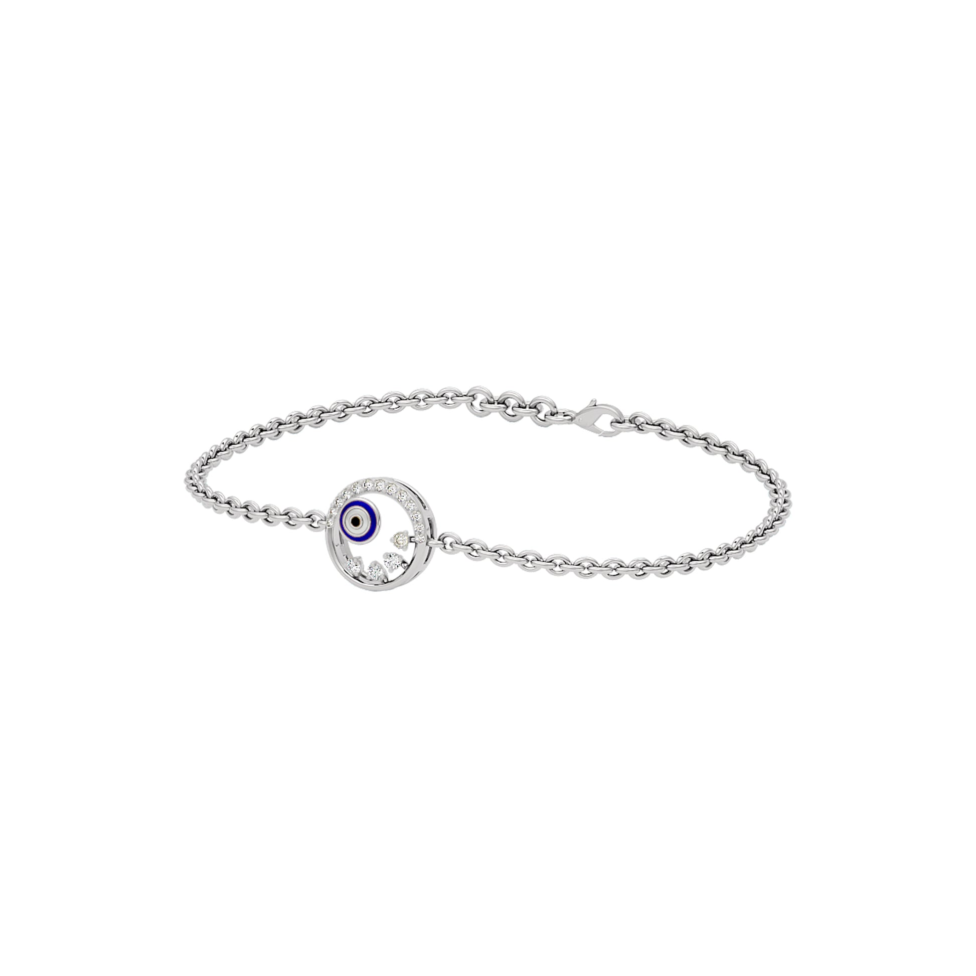 Crescent Shine Evil Eye Diamond Bracelet 9 KT / White Gold