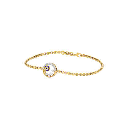 Crescent Shine Evil Eye Diamond Bracelet 9 KT / Yellow Gold