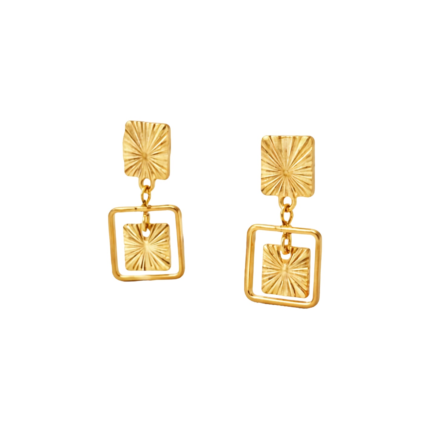 Radiant Square Frame Drop Gold Earrings