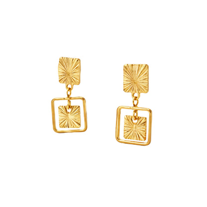 Radiant Square Frame Drop Gold Earrings