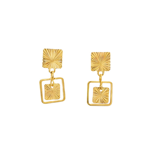 Radiant Square Frame Drop Gold Earrings