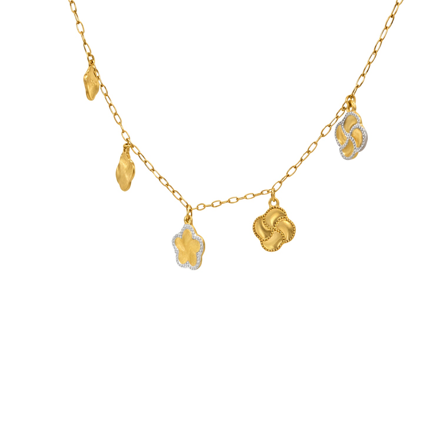 Floral Charm Multi-Motif Gold Chain Necklace