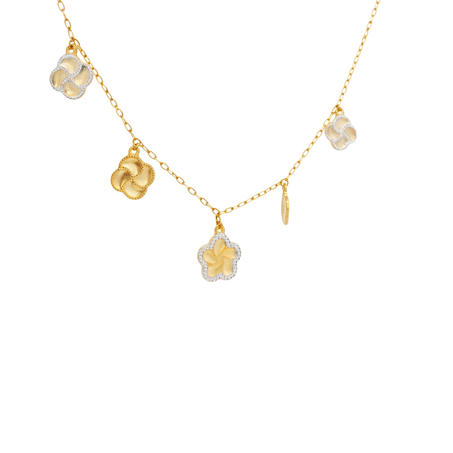 Floral Charm Multi-Motif Gold Chain Necklace