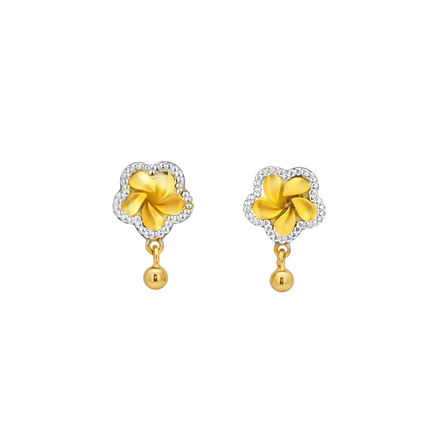 Floral Halo Drop Gold Stud Earrings