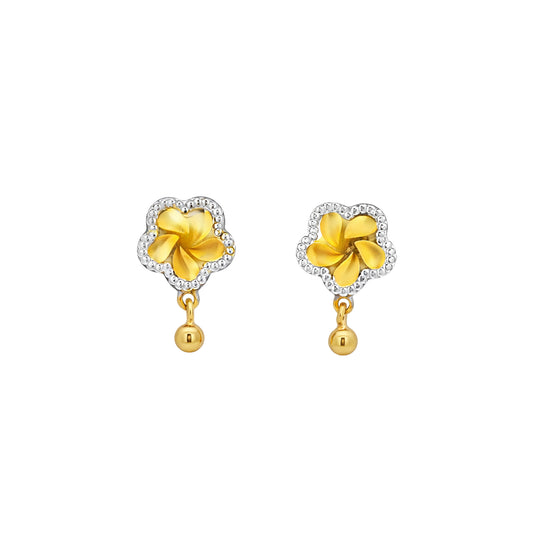 Floral Halo Drop Gold Stud Earrings