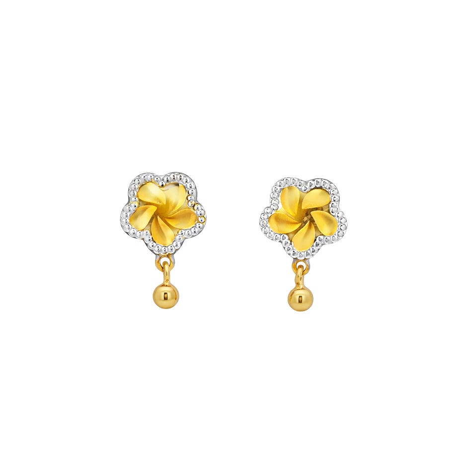 Floral Halo Drop Gold Stud Earrings