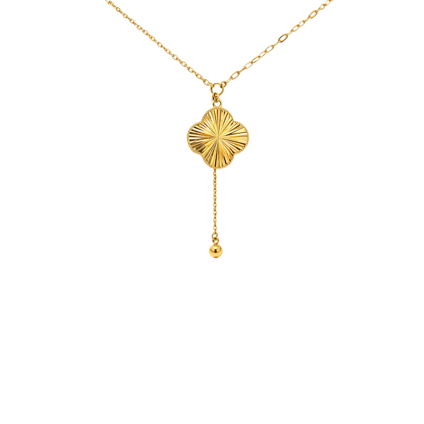 Radiant Clover Tassel Gold Necklace