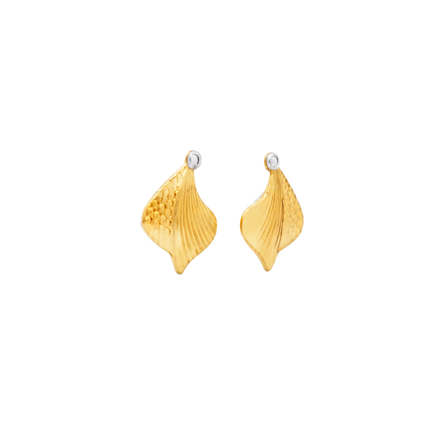 Textured Leaf Gold Stud Earrings