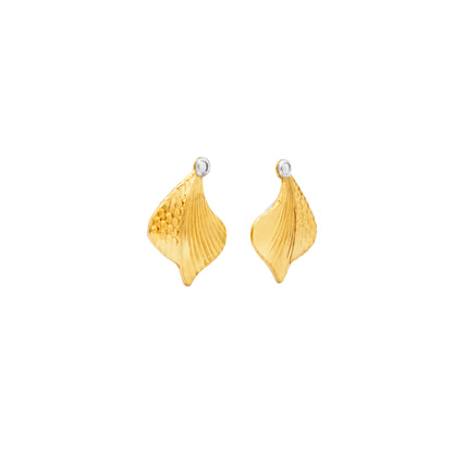 Textured Leaf Gold Stud Earrings