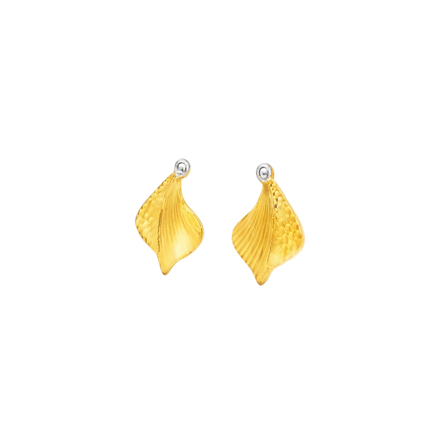 Textured Leaf Gold Stud Earrings