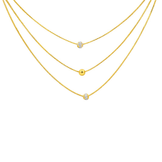 Geometric Link Gold Bracelet  Triple Layer Gold Bead Necklace