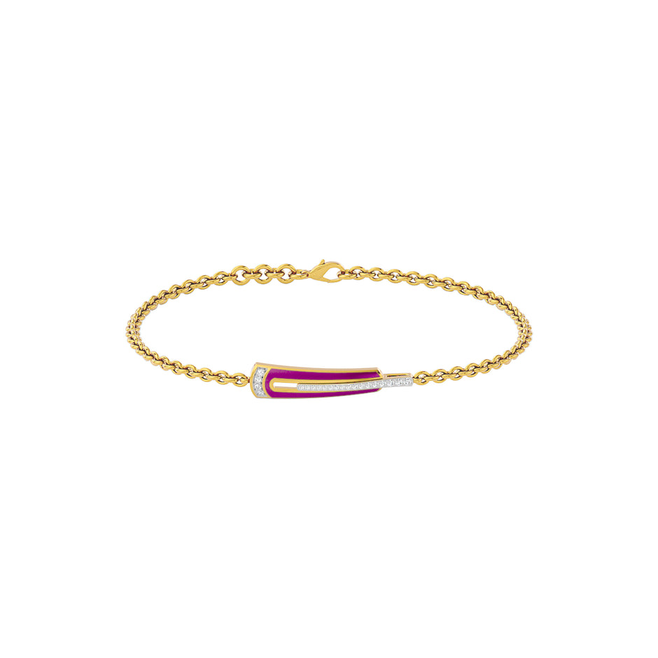 Pink Enamel Fashion Diamond Bracelet 18 KT / Yellow Gold