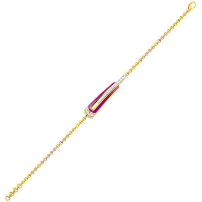 Pink Enamel Fashion Diamond Bracelet 18 KT / Yellow Gold