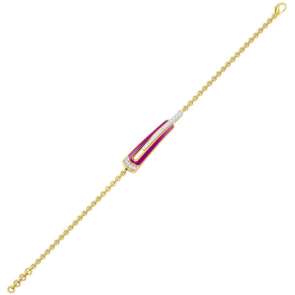 Pink Enamel Fashion Diamond Bracelet 18 KT / Yellow Gold