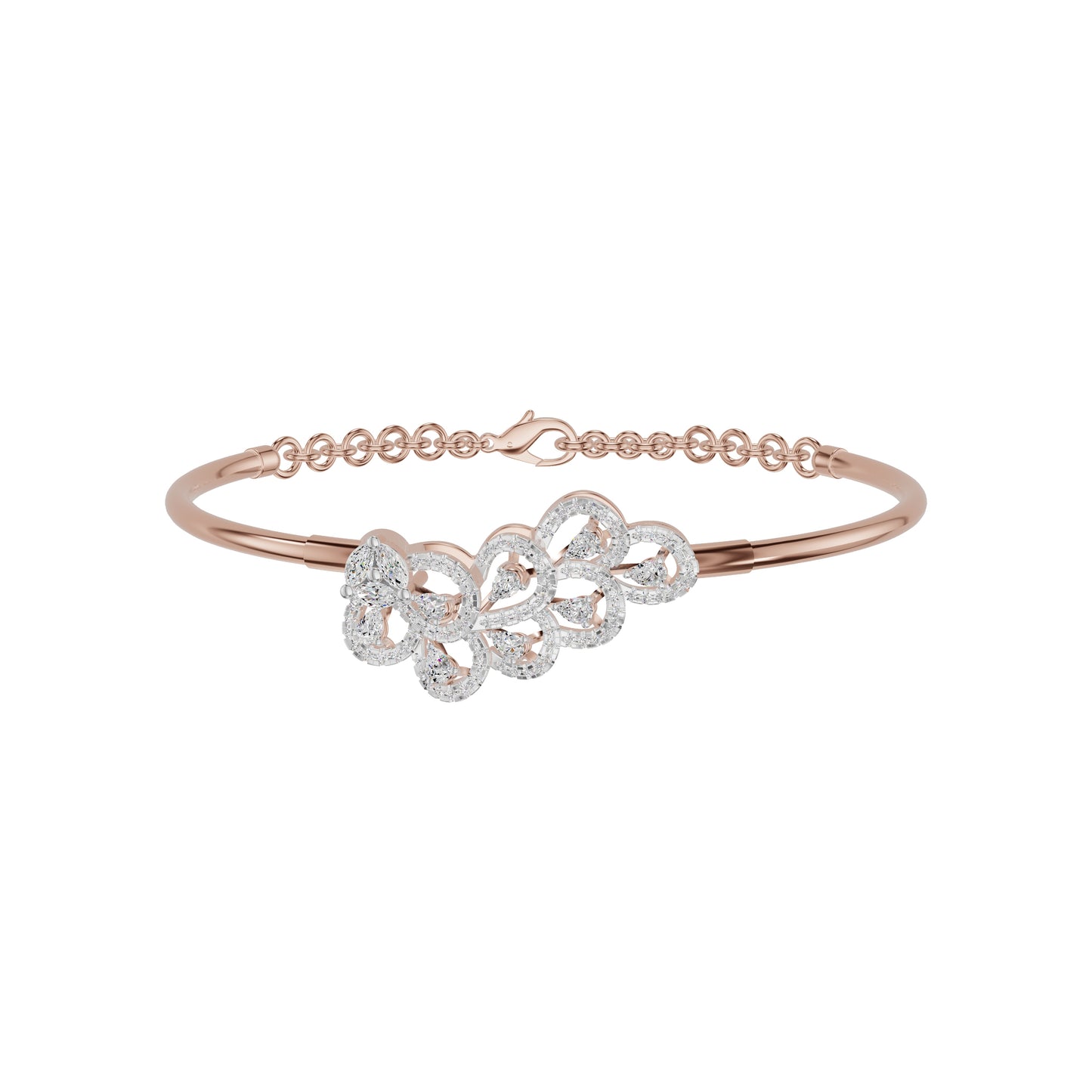 Floral Cluster Diamond Kada Bracelet 18 KT / Rose Gold
