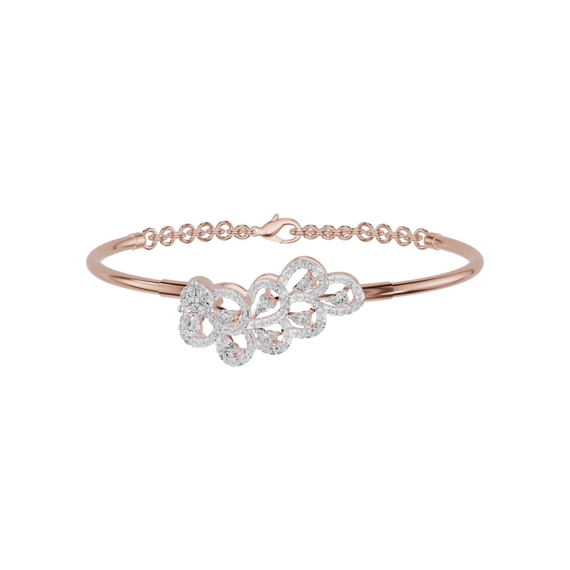 Floral Cluster Diamond Kada Bracelet 18 KT / Rose Gold