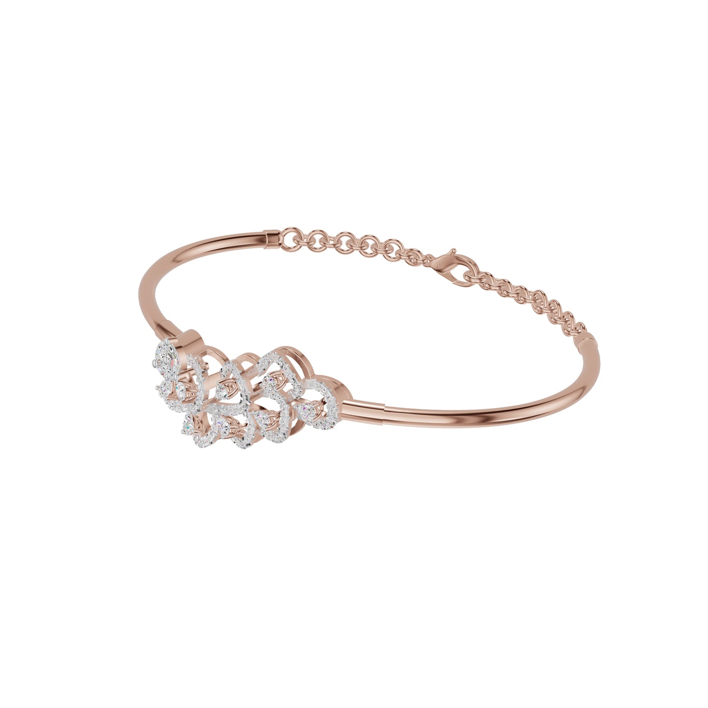 Floral Cluster Diamond Kada Bracelet 18 KT / Rose Gold
