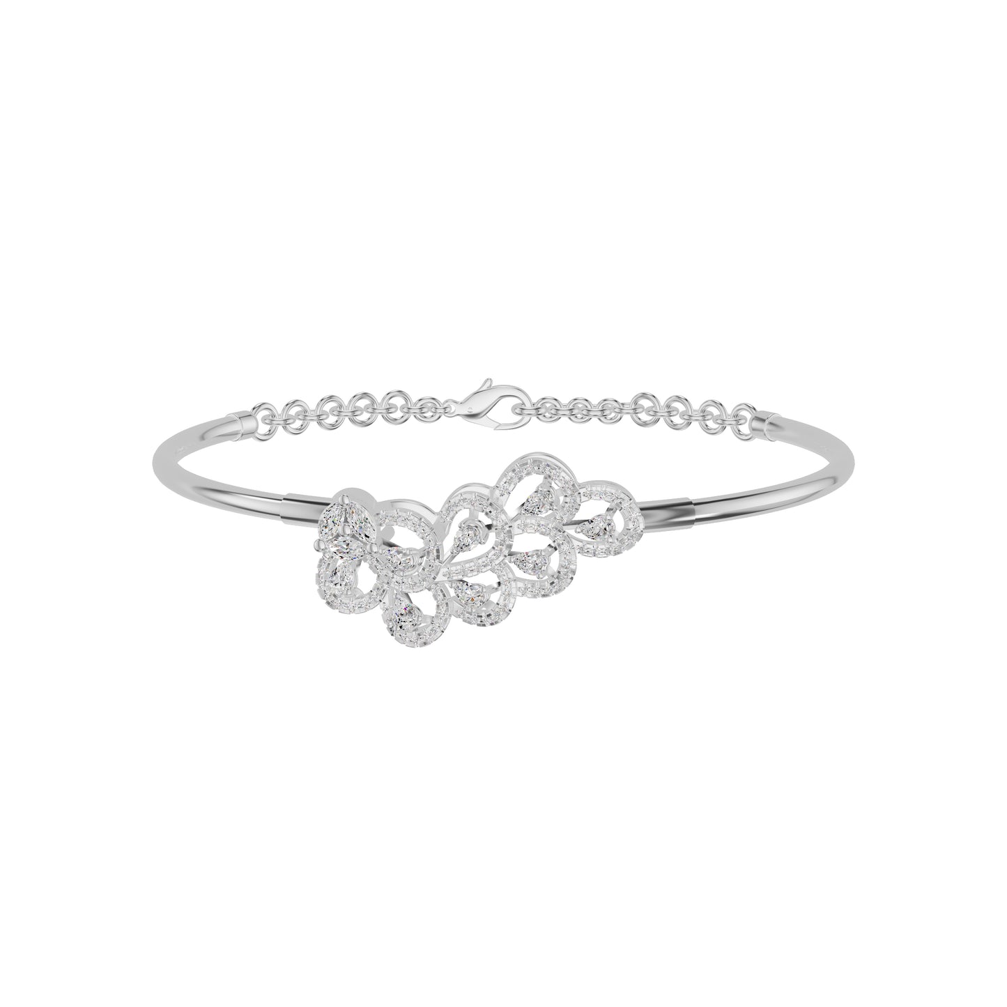 Floral Cluster Diamond Kada Bracelet 18 KT / White Gold