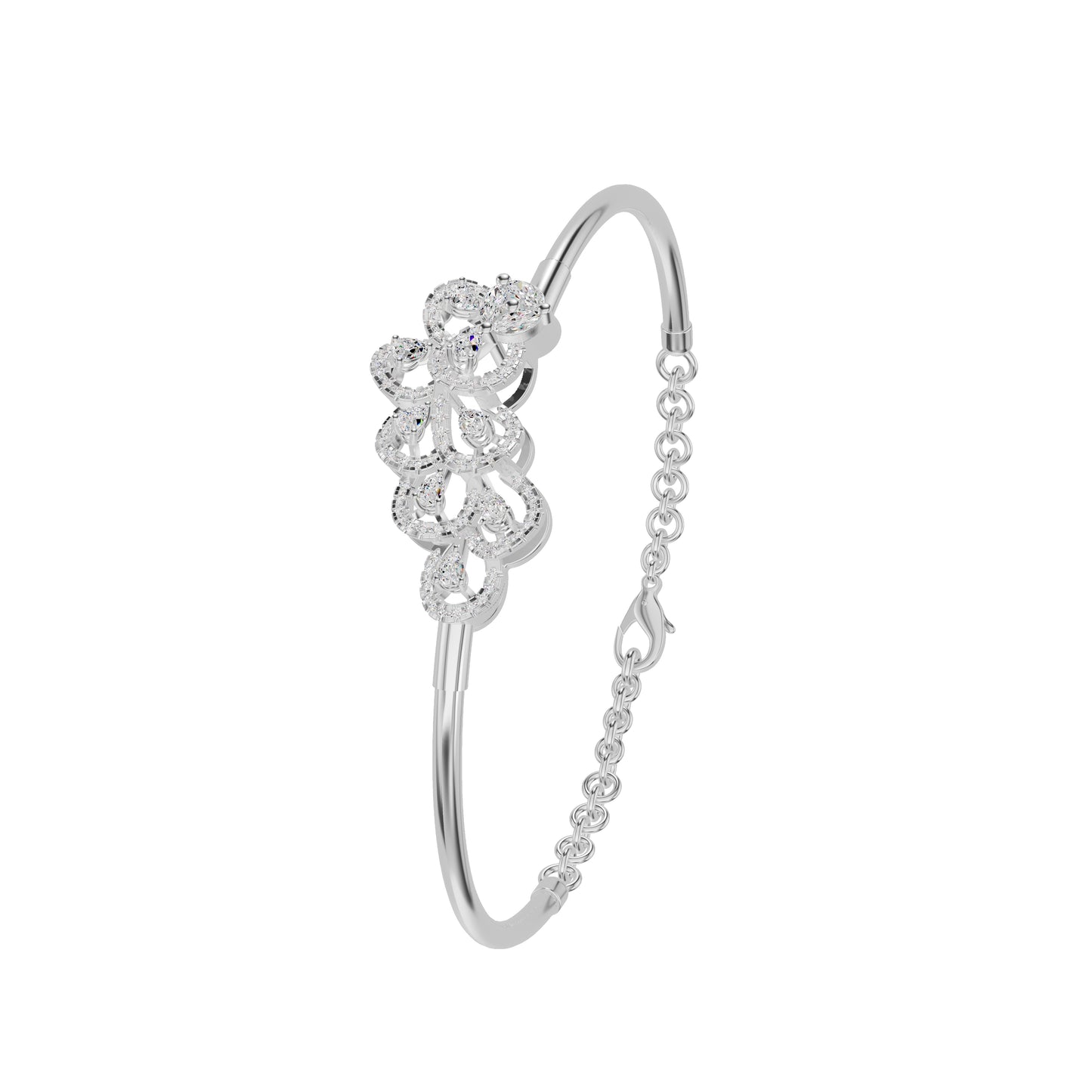 Floral Cluster Diamond Kada Bracelet 18 KT / White Gold