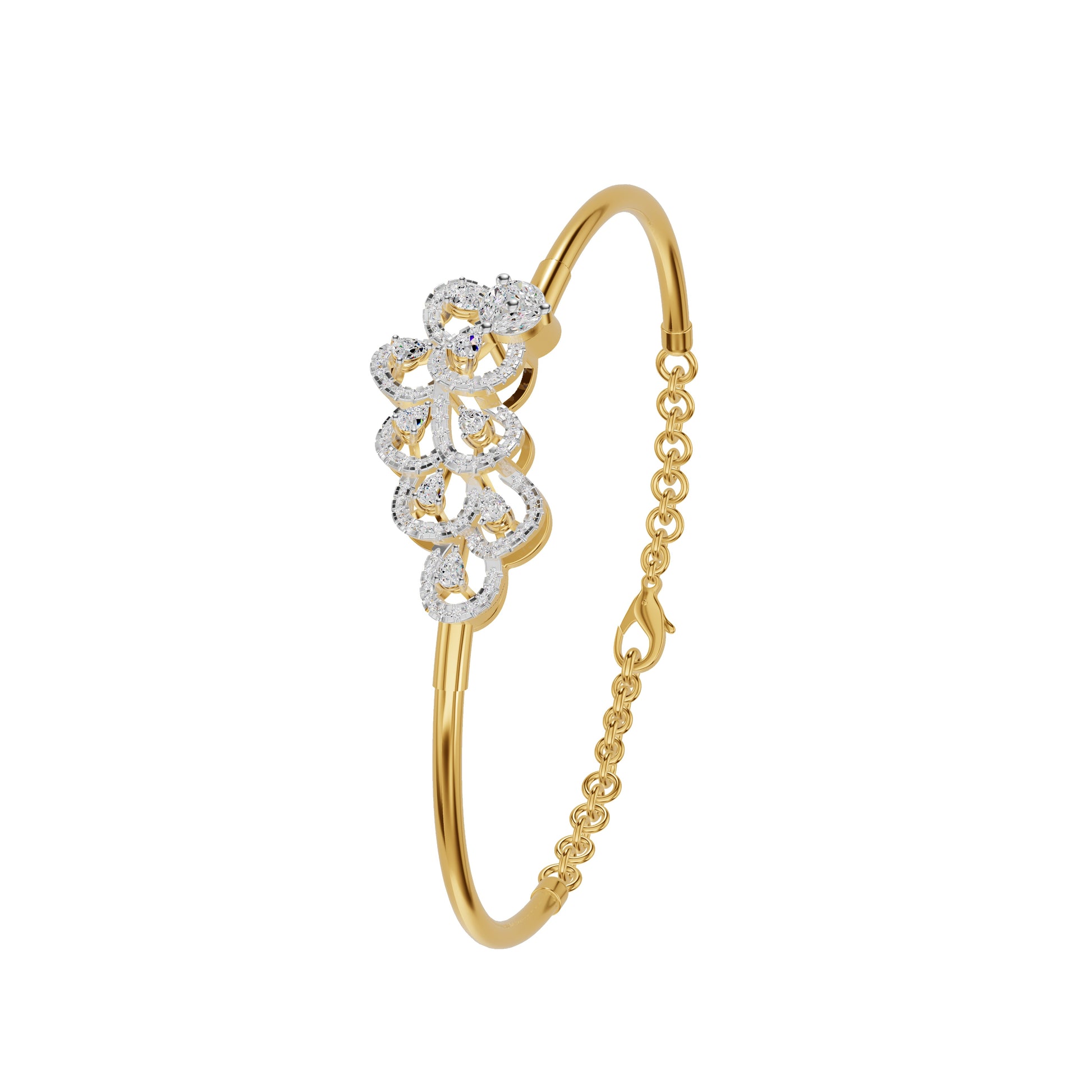 Floral Cluster Diamond Kada Bracelet 18 KT / Yellow Gold