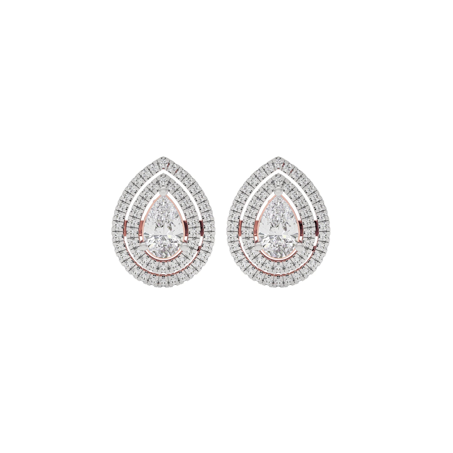 Pear Solitaire Dual Halo Diamond Earrings