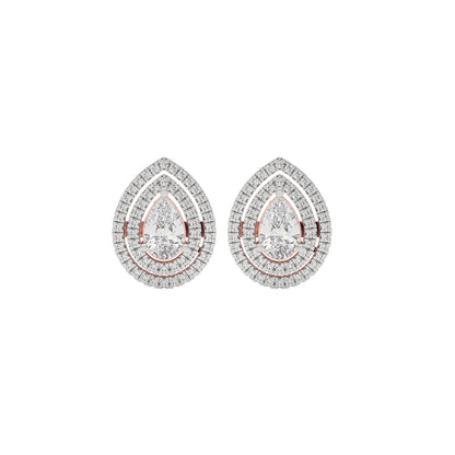 Pear Solitaire Dual Halo Diamond Earrings
