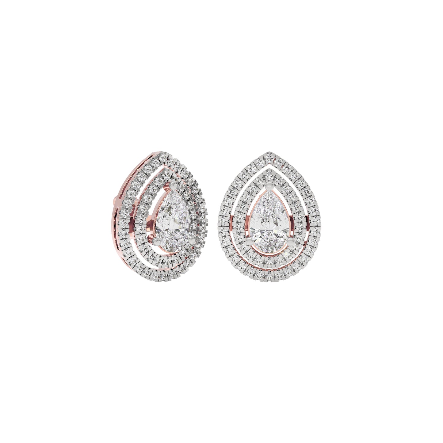 Pear Solitaire Dual Halo Diamond Earrings