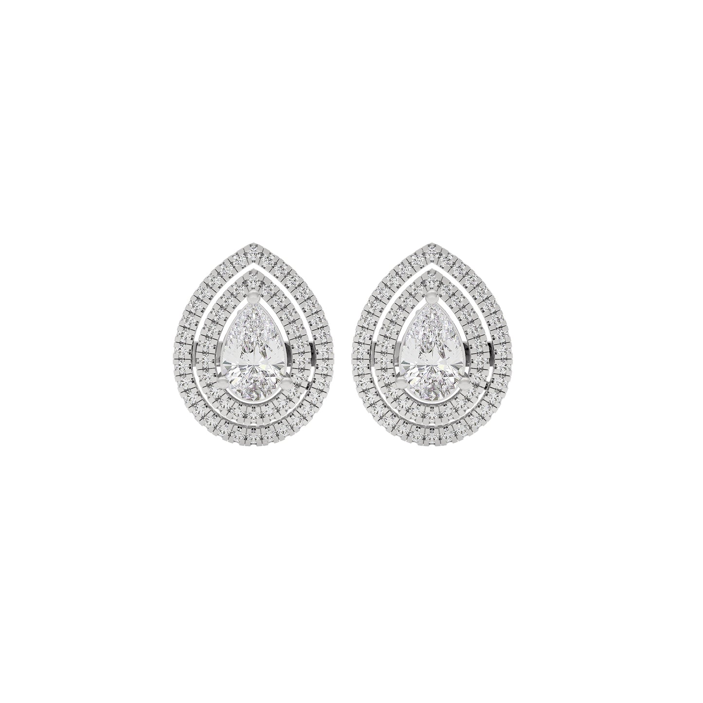 Pear Solitaire Dual Halo Diamond Earrings