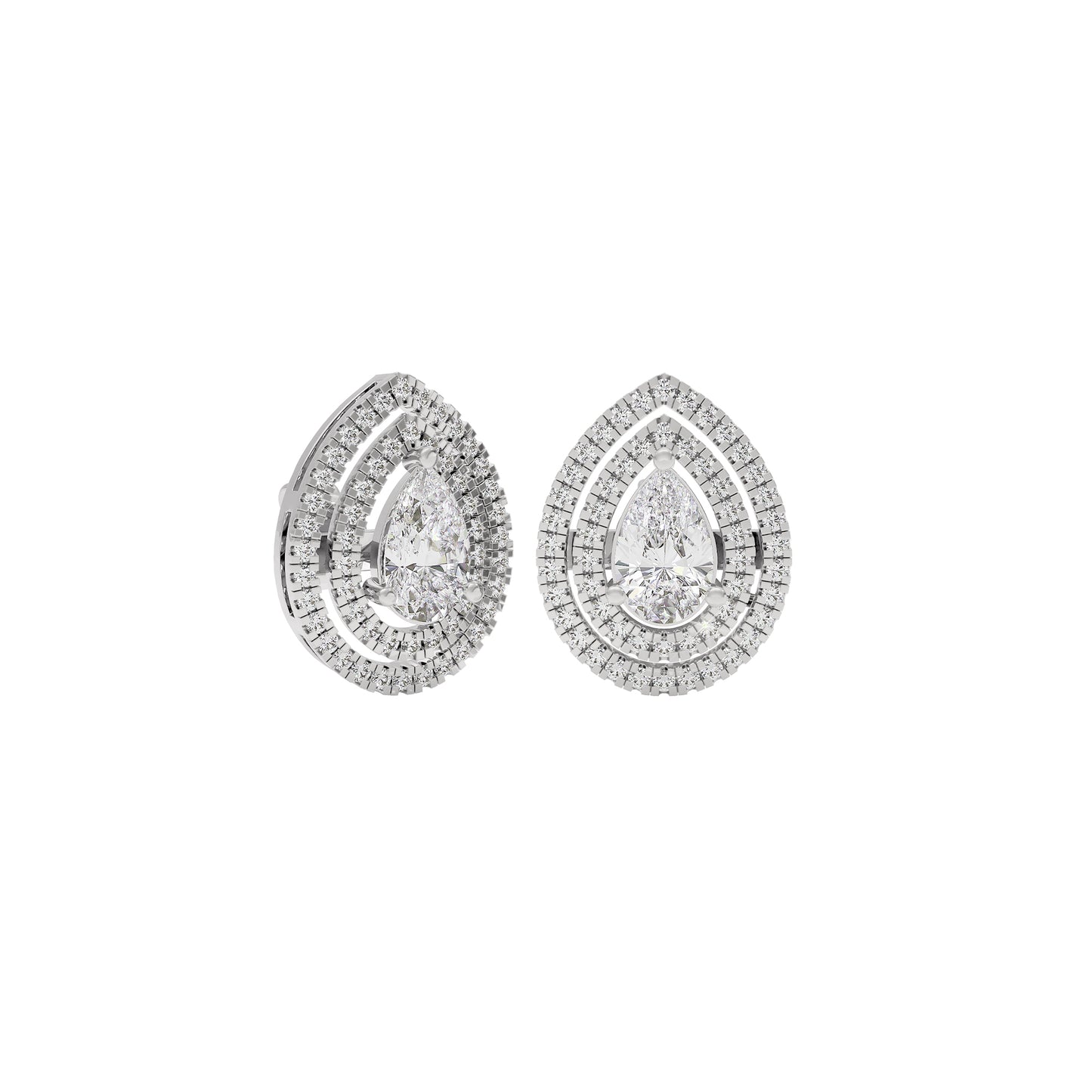 Pear Solitaire Dual Halo Diamond Earrings