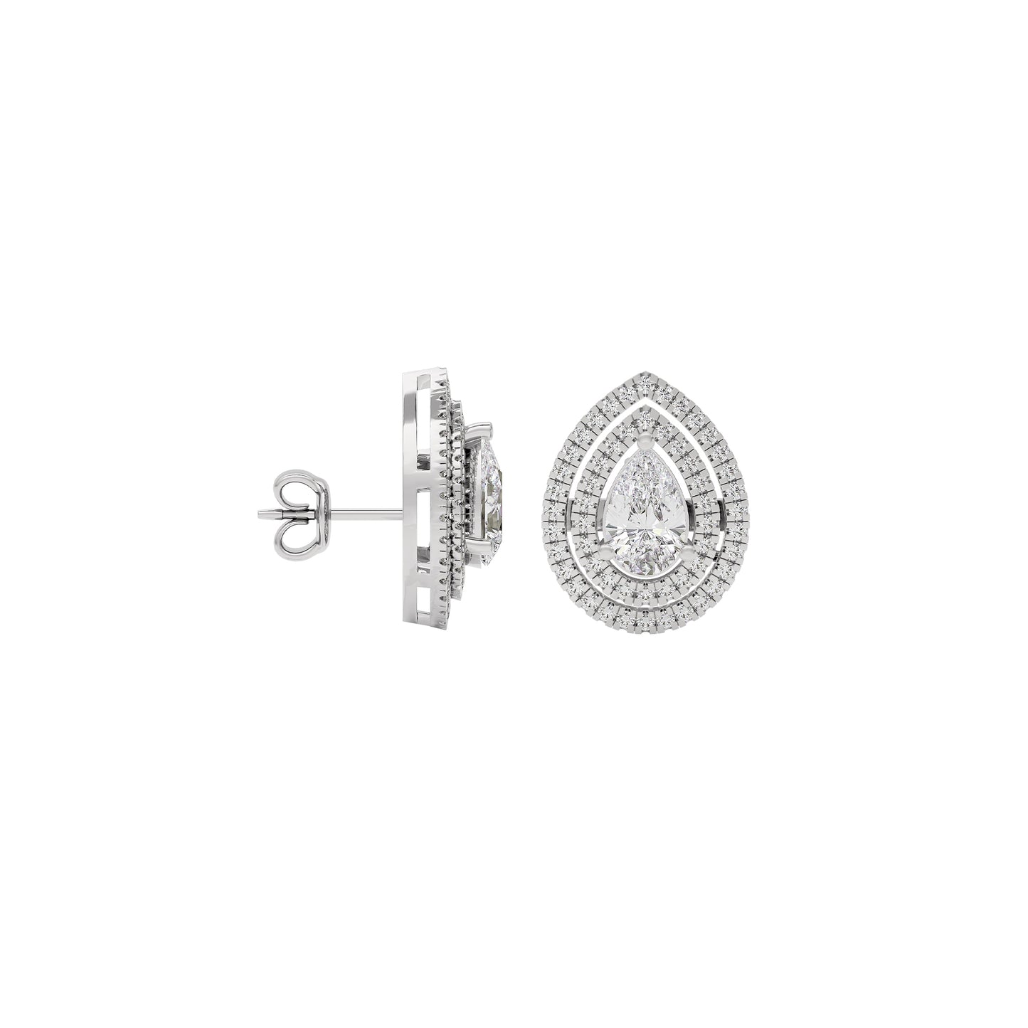Pear Solitaire Dual Halo Diamond Earrings