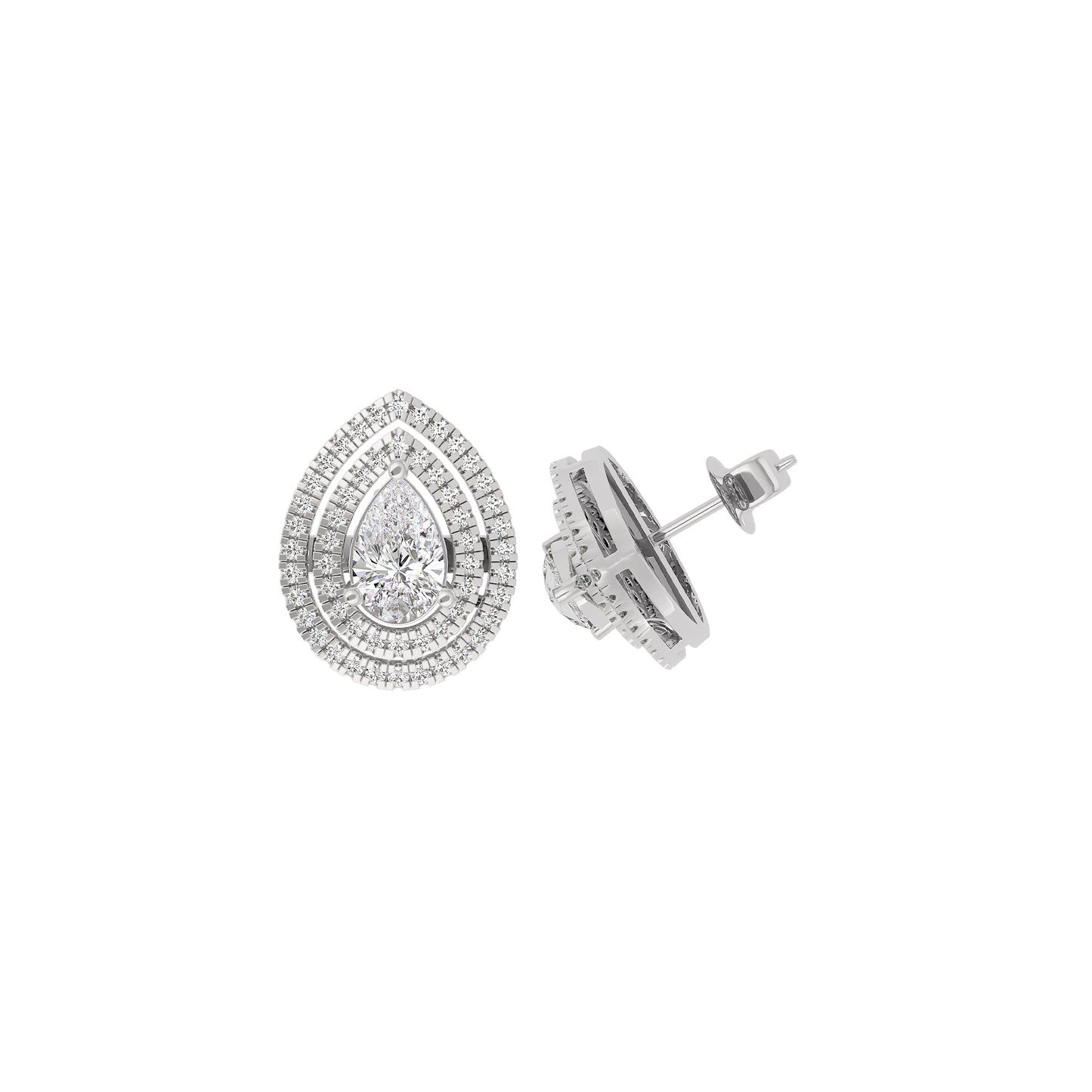 Pear Solitaire Dual Halo Diamond Earrings