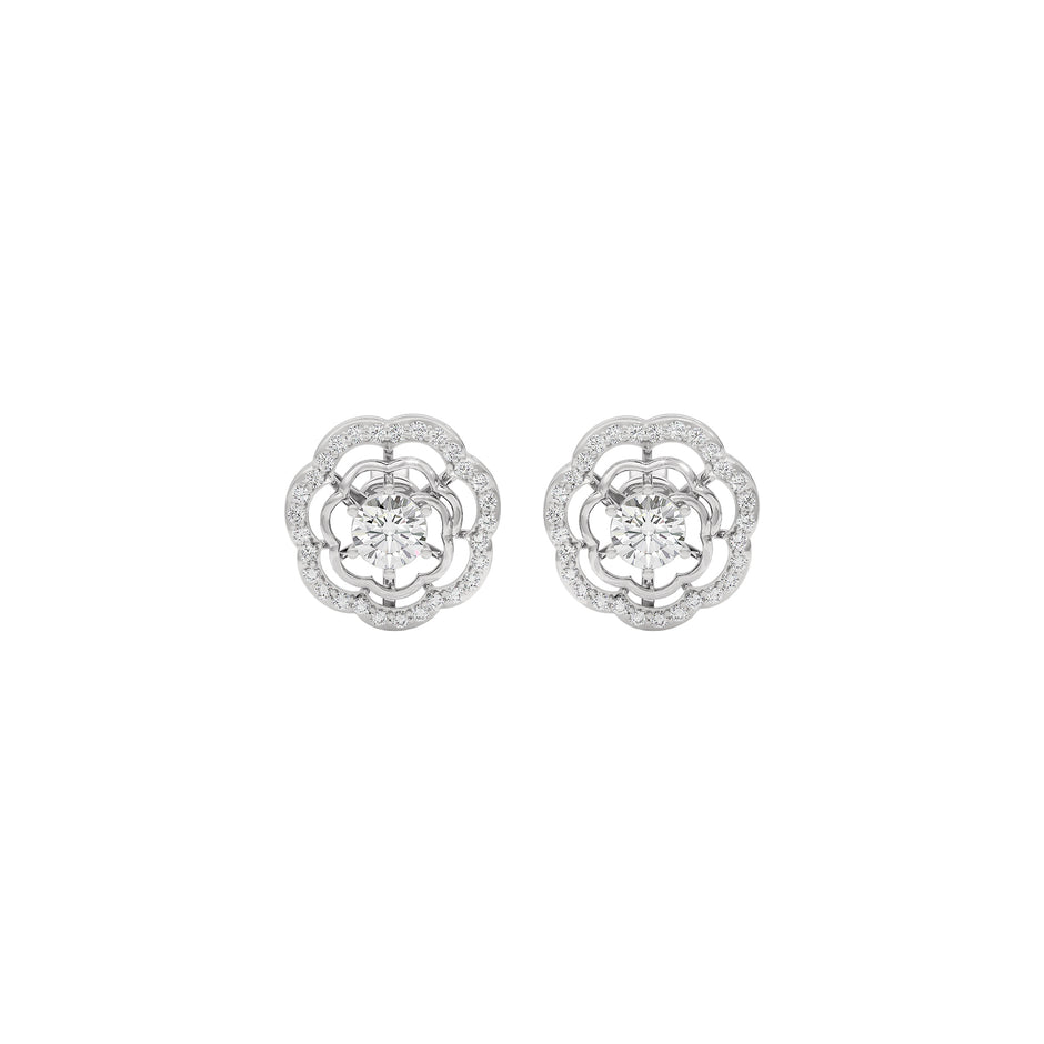 Gleaming Halo Diamond Earring 18 KT / White Gold