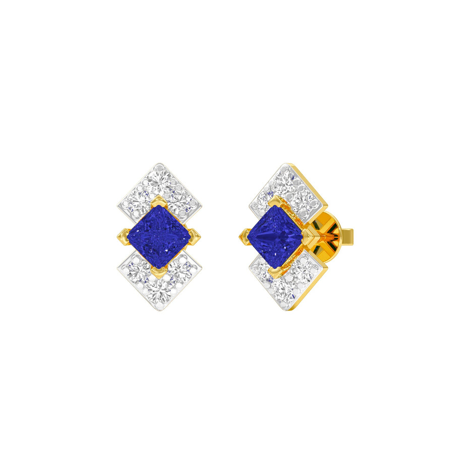 Cobalt Blue Diamond Earrings 9 KT / Yellow Gold