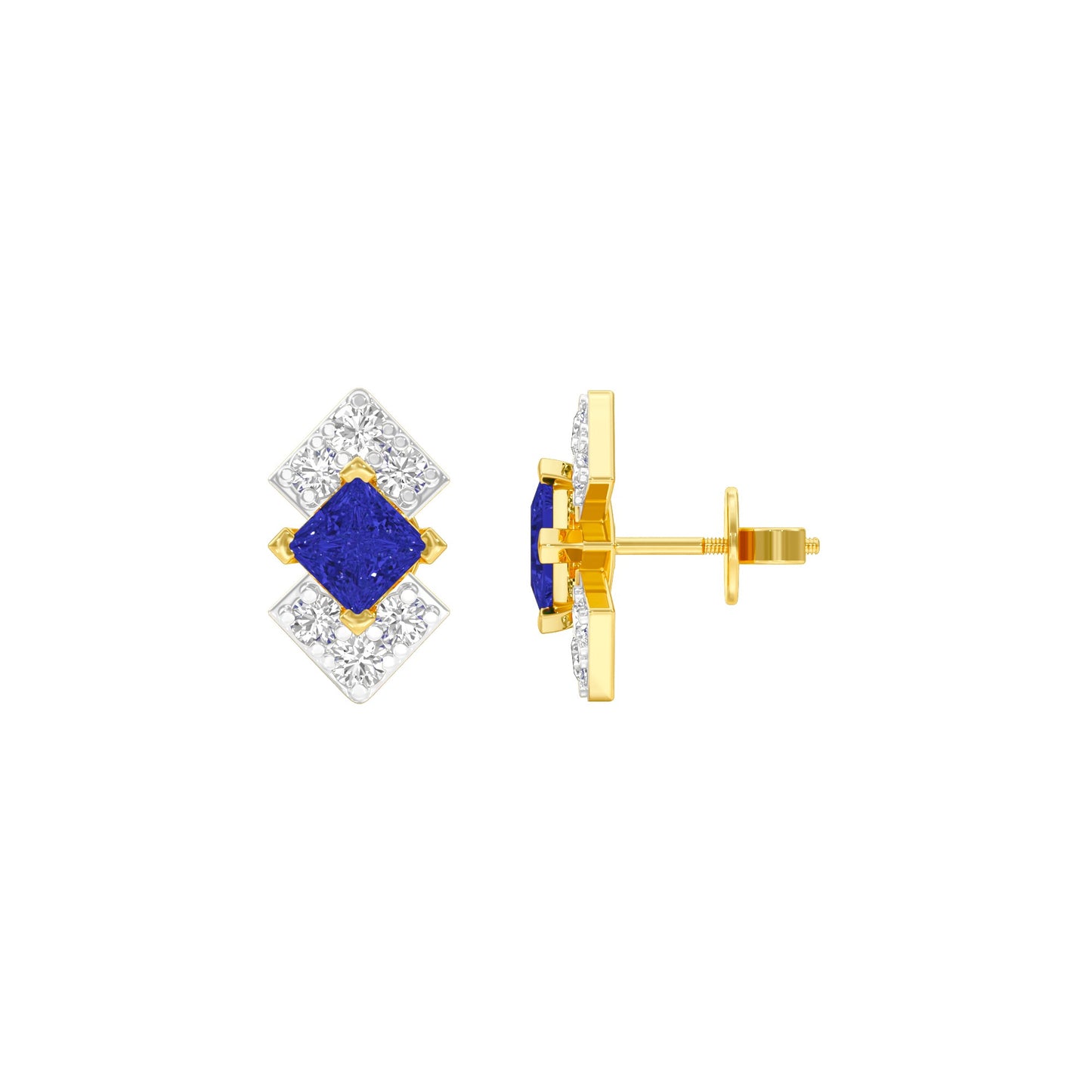 Cobalt Blue Diamond Earrings 9 KT / Yellow Gold
