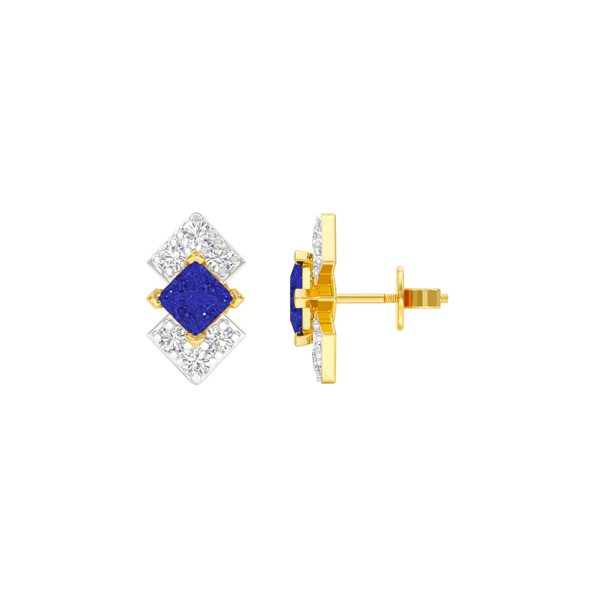 Cobalt Blue Diamond Earrings 9 KT / Yellow Gold